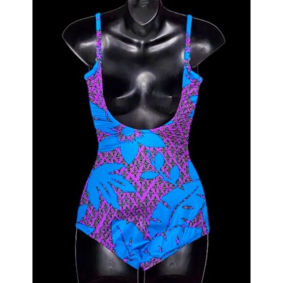 Vintage PERFECTION FIT by ROXANNE One-Piece Swimsuit Bold Tropical Print Size S - Picture 2 of 15